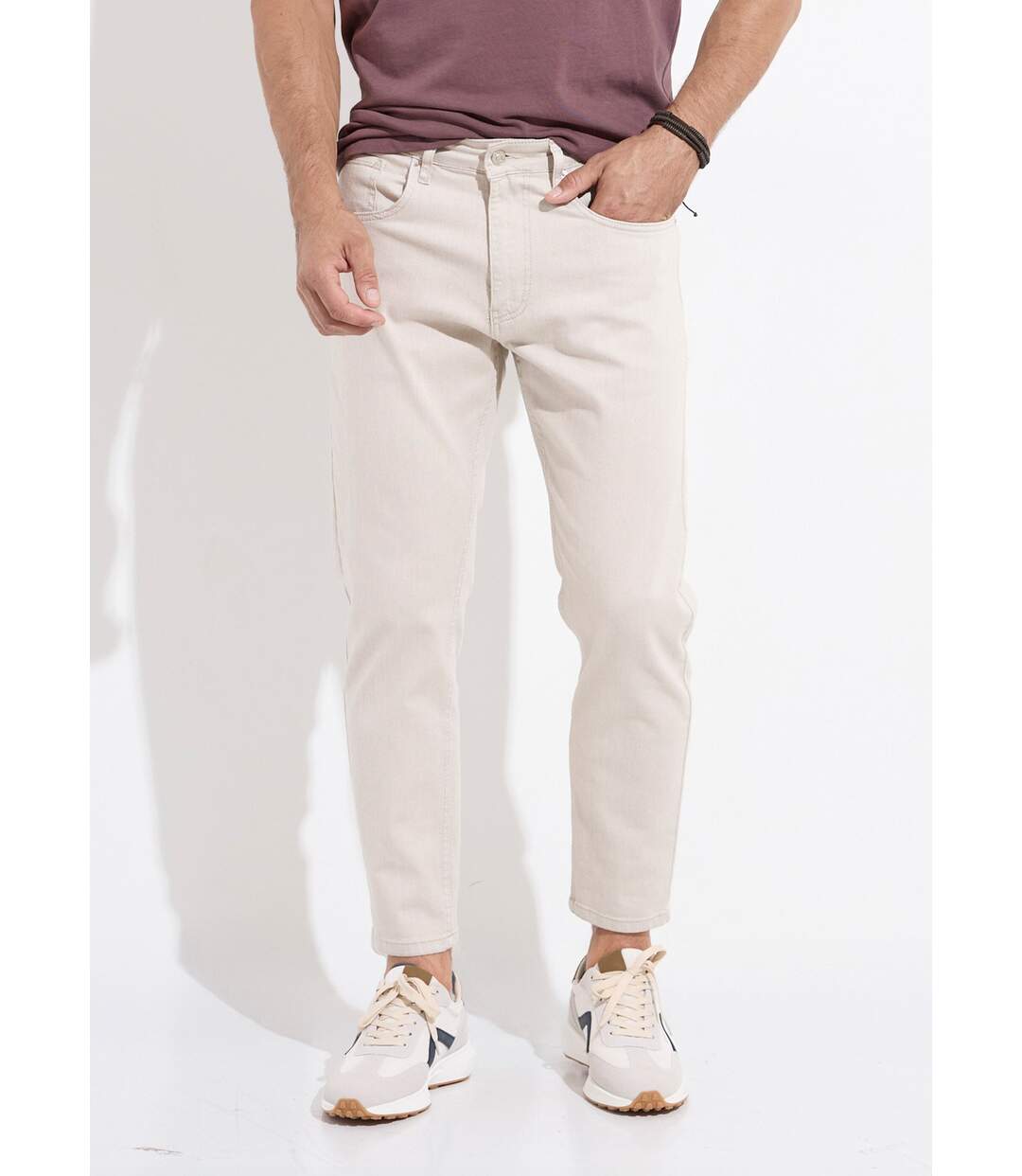 Jean 5 poches denim clair, coupe droite-1