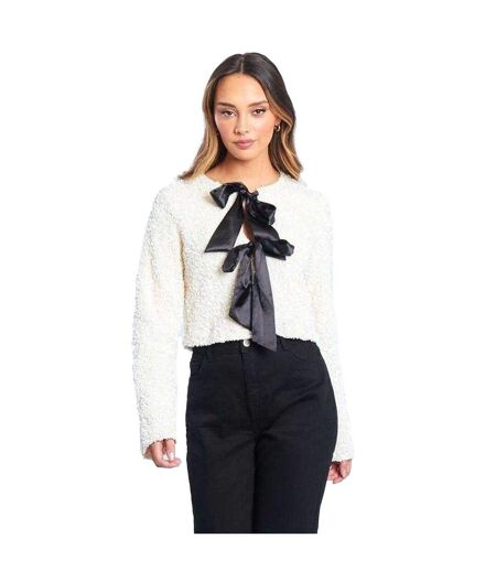 Womens/ladies Bow Sequin Relaxed Fit Long-sleeved Blouse Cream Be You
