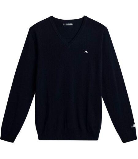 Mens Lymn Embroidered Logo Knitted V Neck Sweatshirt Navy J.Lindeberg