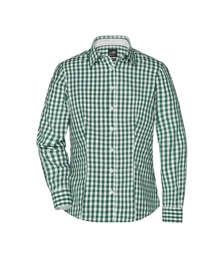 Blouse Motif/style À Carreaux Femme Vert Forêt Blanc James And Nicholson