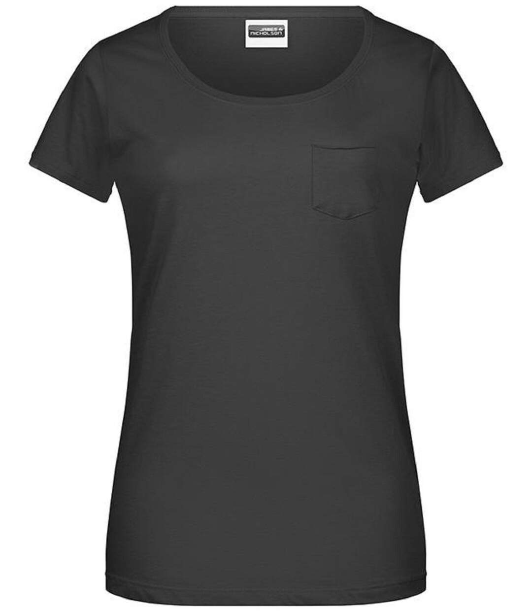 T-shirt BIO col rond poche poitrine - Femme - 8003 - noir