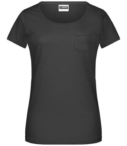 T-shirt BIO col rond poche poitrine - Femme - 8003 - noir