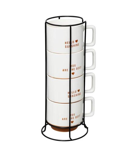 Lot de 4 Mugs sur Rack Hello 30cl Blanc