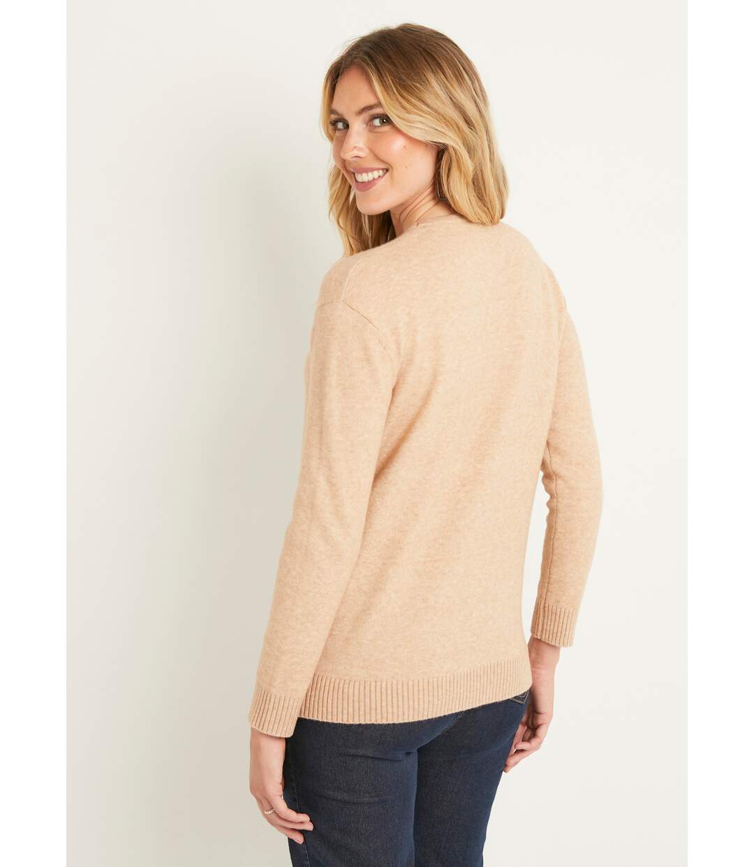 Pull chiné court col rond avec laine-2