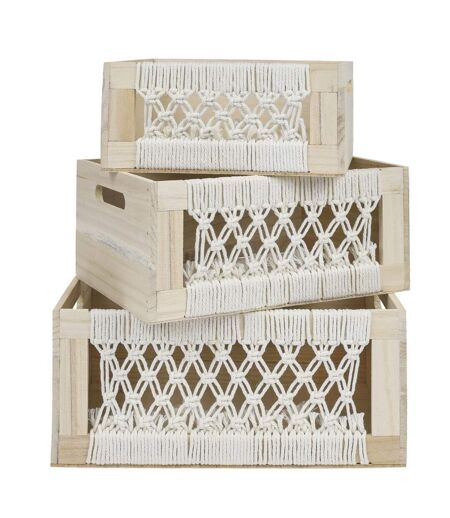 Lot de 3 Caisses Gigognes Boho 35cm Beige