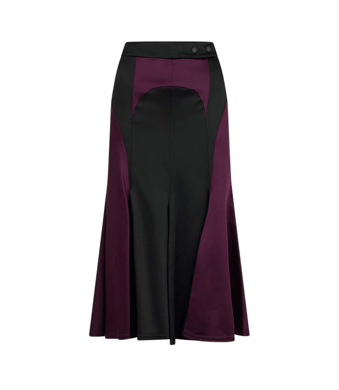 Womens/ladies Two Tone Satin Regular Midi Skirt Black Burgundy Off White-1