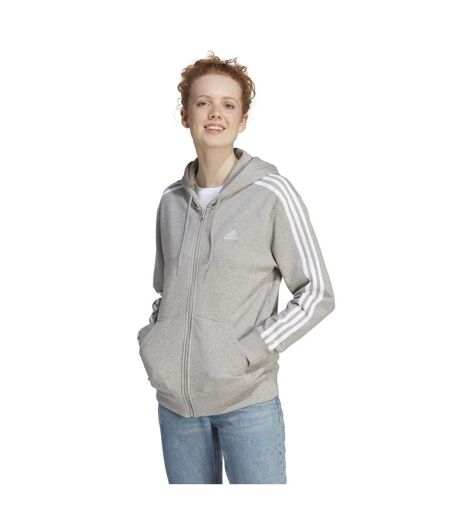Veste À Capuche Motif/style 3 Rayures Femme Gris Moyen Blanc Adidas