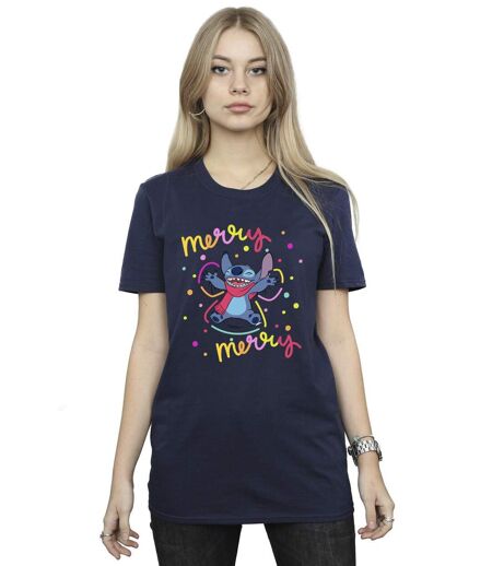 Disney Femmes/Les femmes Lilo & Stitch Merry Rainbow - T-shirt boyfriend en coton (Bleu marine) - UTBI30608