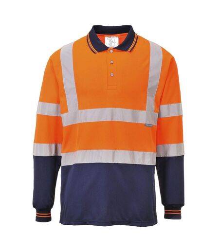 Portwest Mens Contrast Hi-Vis Long-Sleeved Safety Polo Shirt (Orange/Navy) - UTPW883