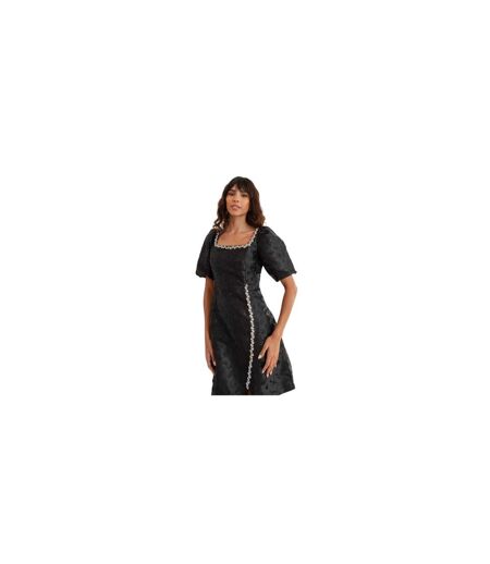 Womens/ladies Jacquard Party Shift Dress Black Lovedrobe
