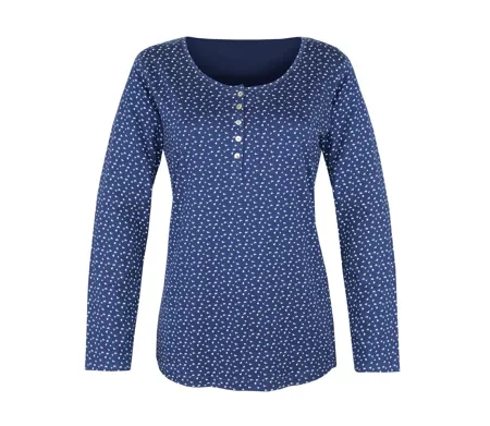 MAYFLOWER NOBEL3 : Tee-shirt manches longues bleu imprimé avec col rond boutonné