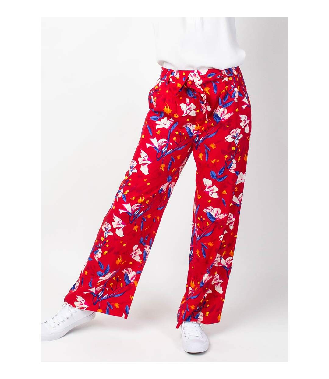 Pantalon large fluide ceinturé MELODY rouge Coton Du Monde-2