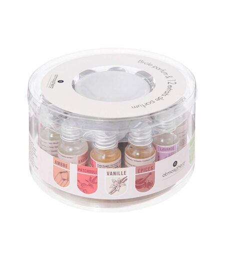Brûle-Parfum & 12 Flacons d'Huiles 10ml Blanc