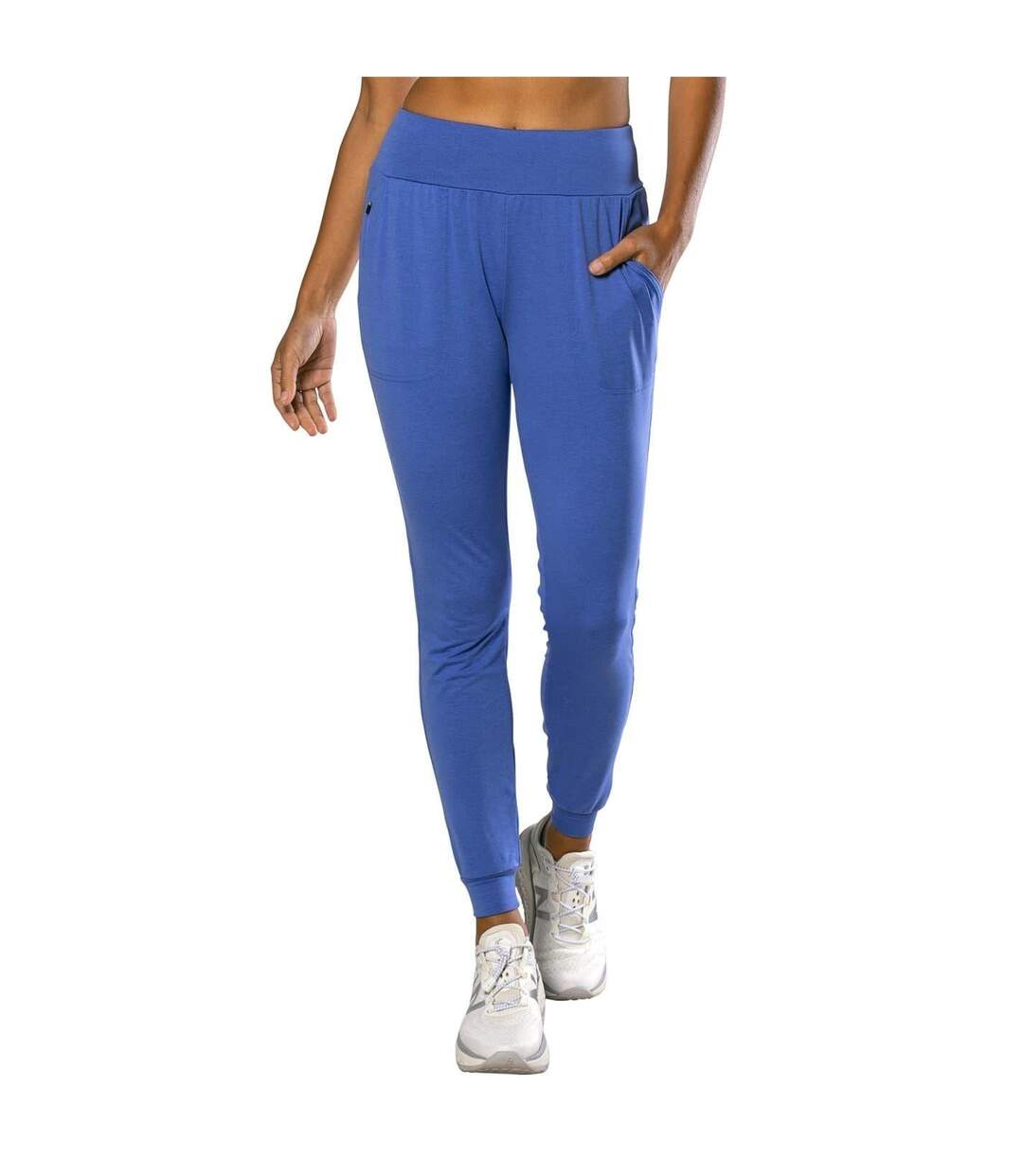 Womens/ladies 365 Plain Slim Joggers Baja Blue Nathan-4
