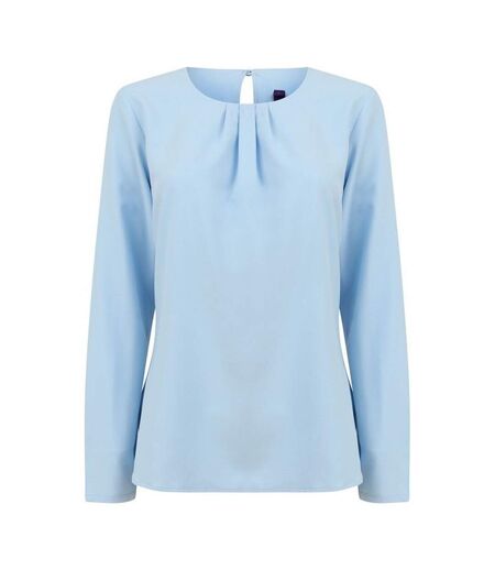 Henbury Womens/Ladies Yarn Pleat Front Long-Sleeved Blouse (Light Blue)