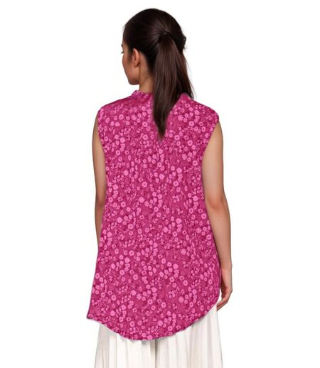 Tunique estivale fleurie sans manches - Col rond rose pour femme - Style décontracté
