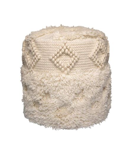 Tabouret fait main ZAKi Crème 35x35 en laine motif : scandinave