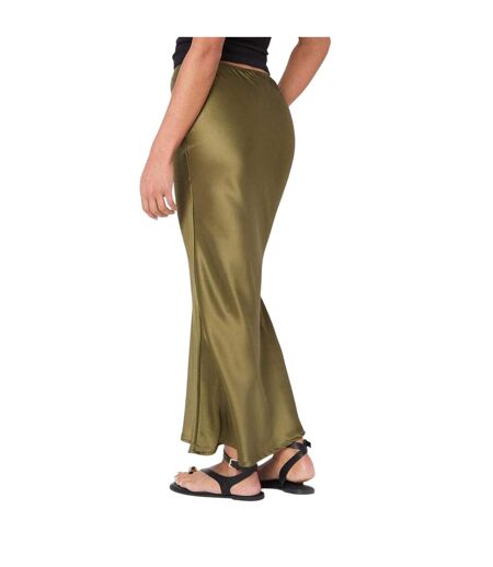 Womens/ladies Satin Maxi Skirt Khaki Green I Saw It First
