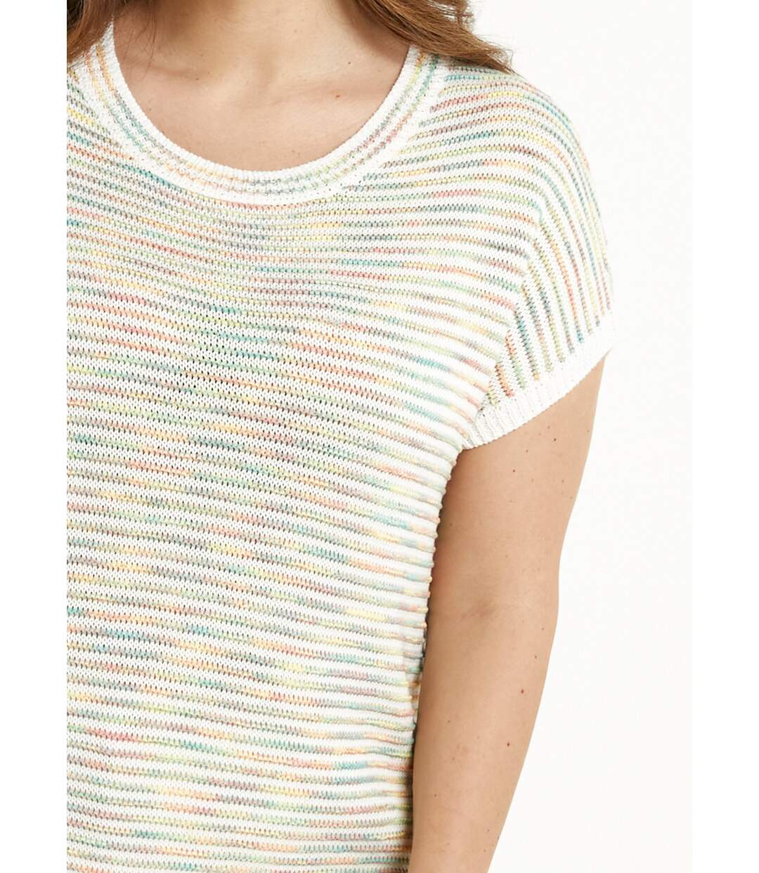 Pull doux col rond sans manches effet rayé-4