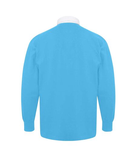 Polo de rugby a manches longues homme bleu surf / blanc Front Row