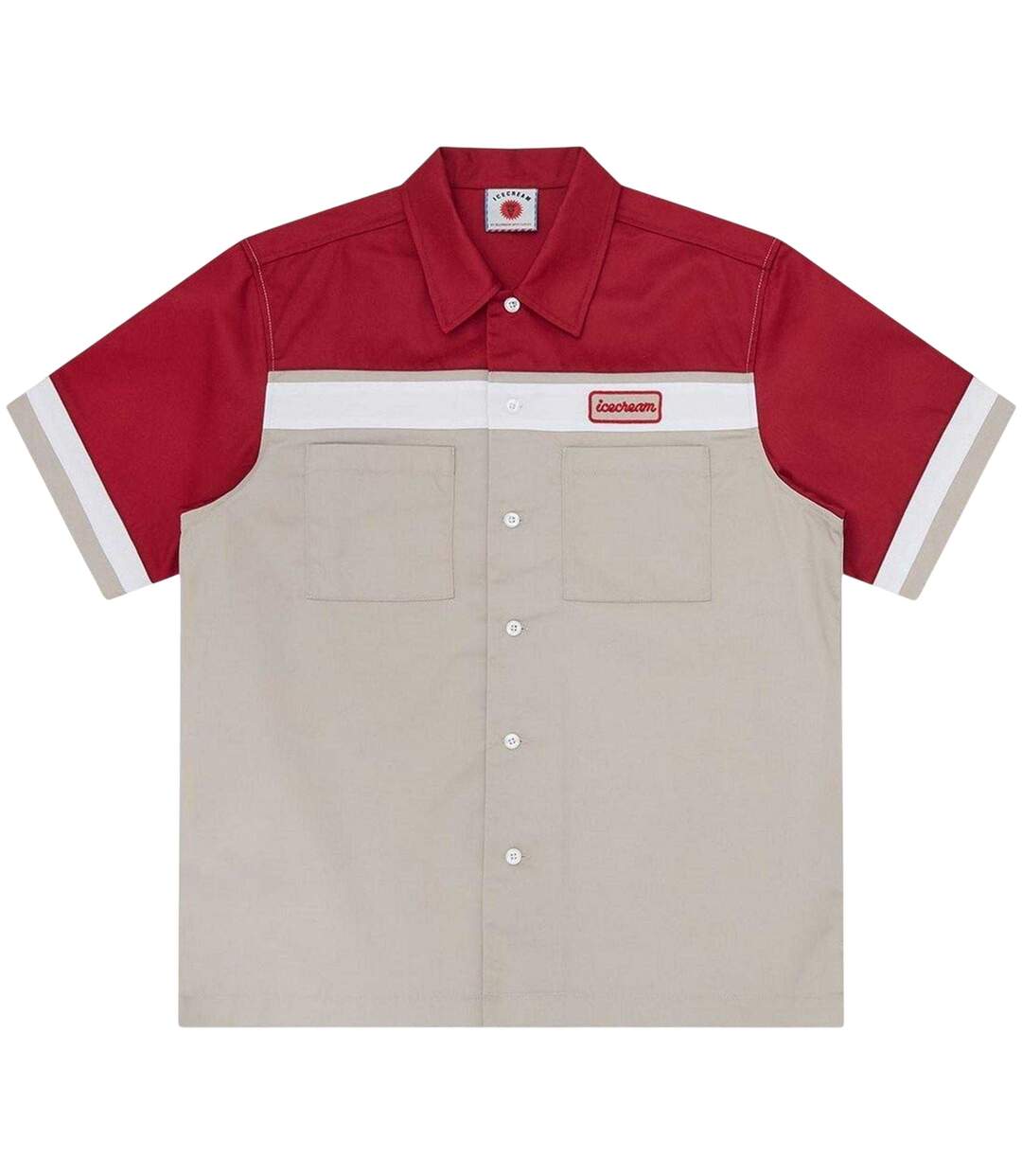 Mens Colour Block Polo Shirt Red Beige ICECREAM-1