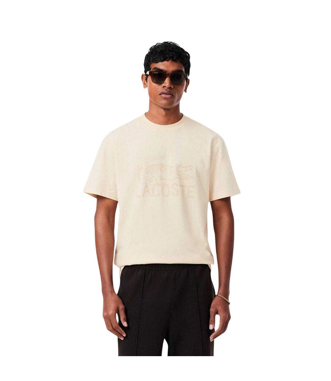 Mens Logo Cotton T-shirt Beige Lacoste-4