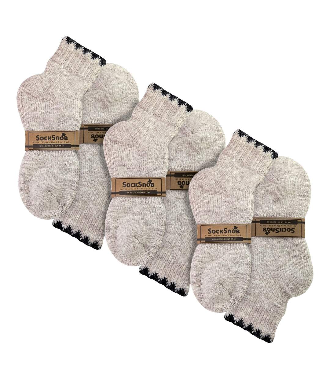 3 Pairs Ladies Short Alpaca Wool Moisture Wicking Socks-2