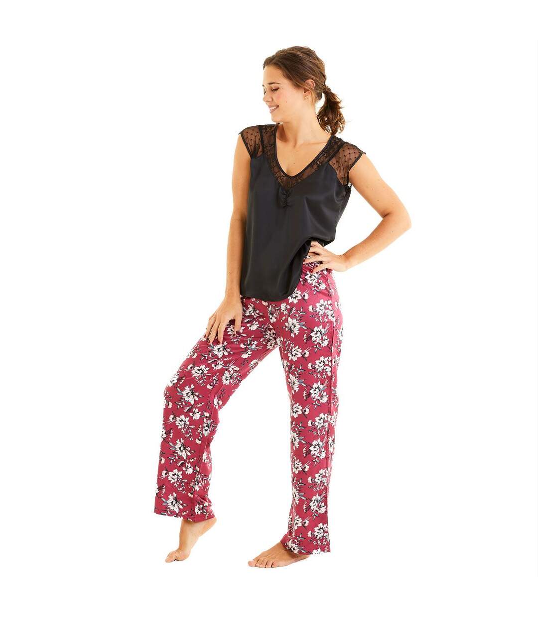 Top de pyjama noir Pivoine