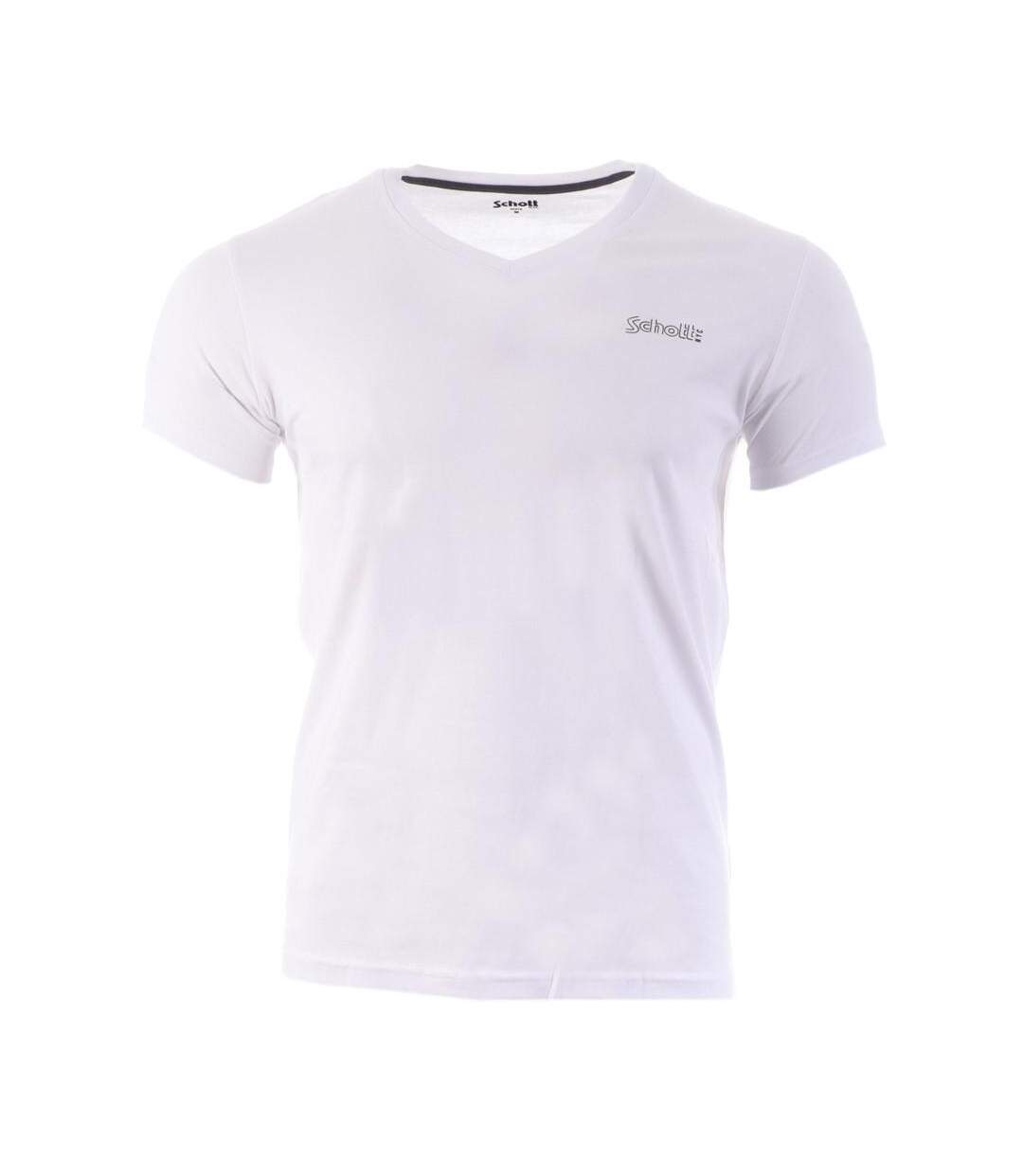 T-SHIRT blanc homme schott v neck jeff-1