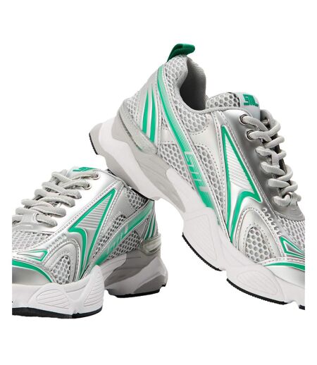 Womens/ladies Rhinestone Mesh Chunky Flat Trainers Green Multicoloured Steve Madden