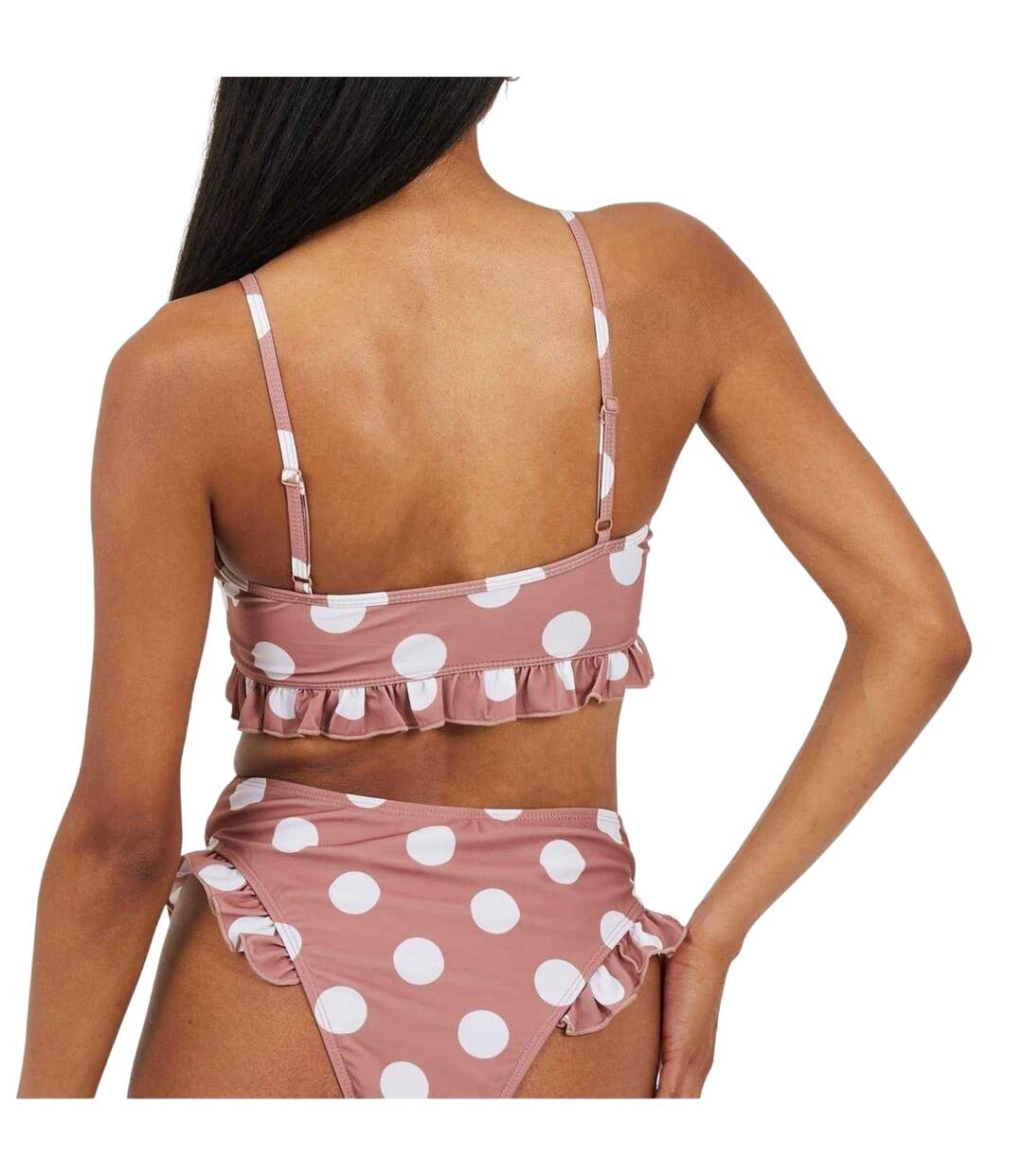 Womens/ladies Polka Dot Scoop Neck Bikini Top Tan White Brave Soul-3