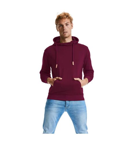 Russell Adults Unisex Pure Organic High Collar Hooded Sweatshirt (Burgundy)