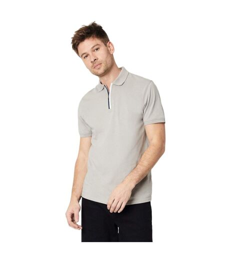 Mens zip split placket polo shirt silver grey Burton