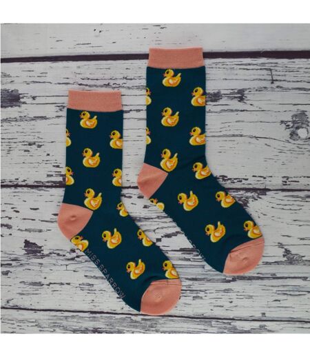 1 Pack Ladies Novelty Teal Rubber Duck Bamboo Socks