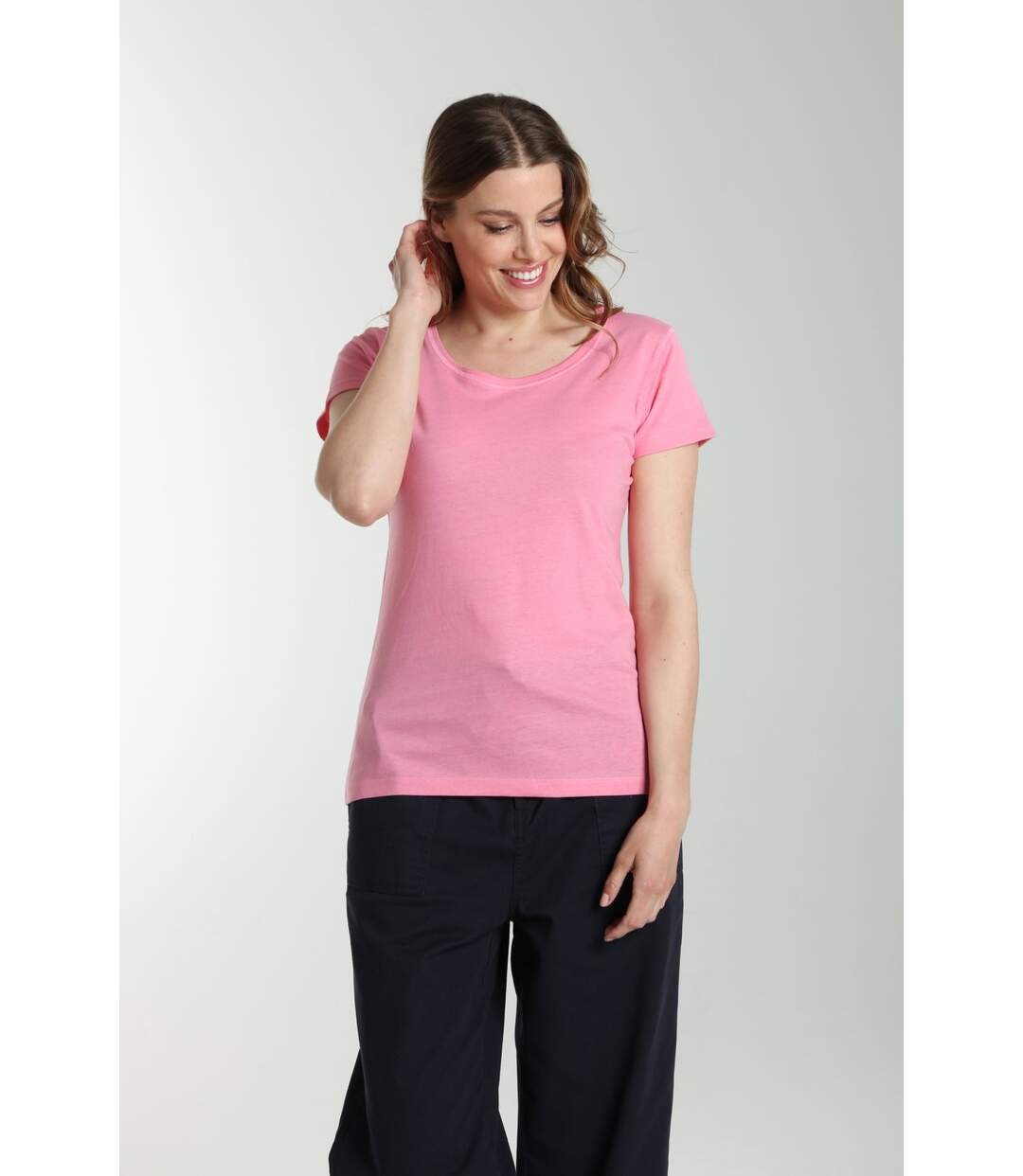 Tee Shirt Col Rond Manches Courtes Femme Marine Bubble Gum(fuschia) | Gerard Pasquier Avec Col Rond-2