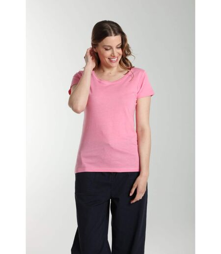 Tee Shirt Col Rond Manches Courtes Femme Marine Bubble Gum(fuschia) | Gerard Pasquier Avec Col Rond