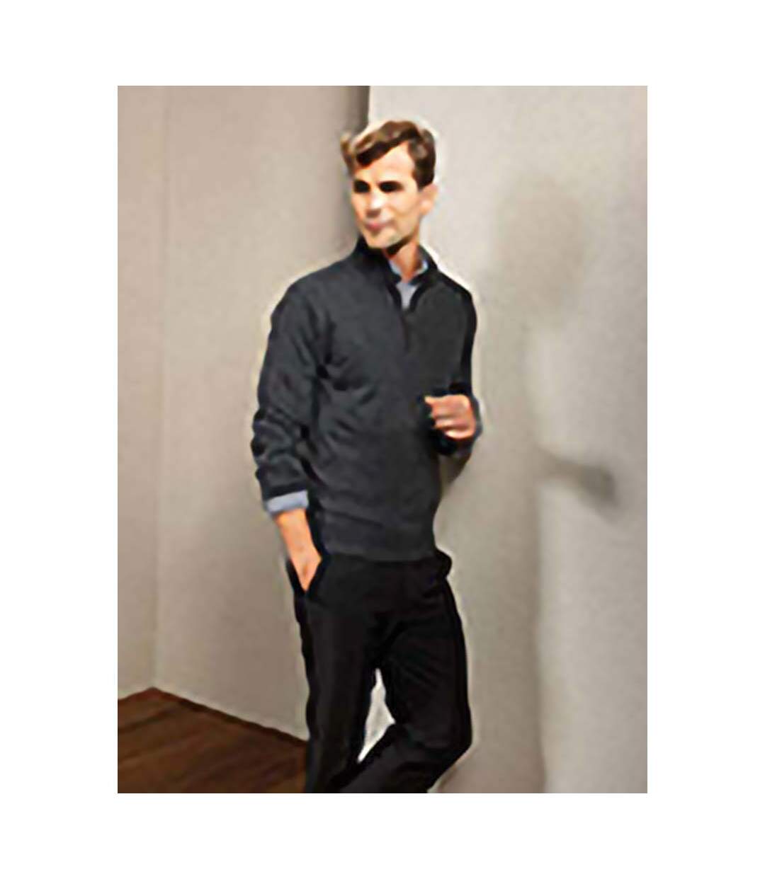 Pull tricoté à col zippé homme gris foncé Premier-2