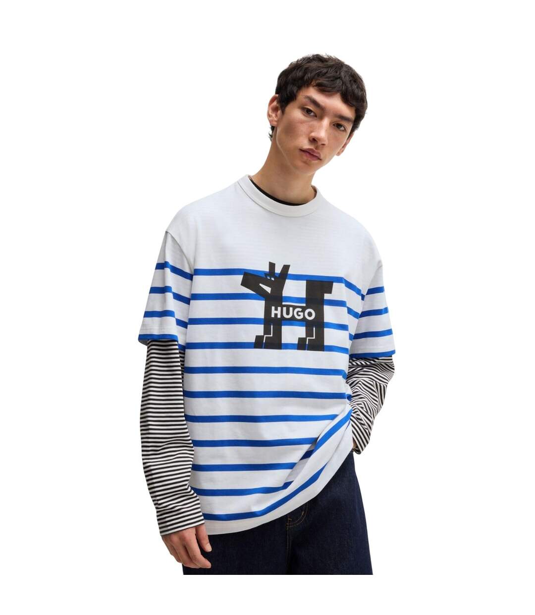 T-shirt Style Chien Nolastripe Homme Blanc Hugo-1