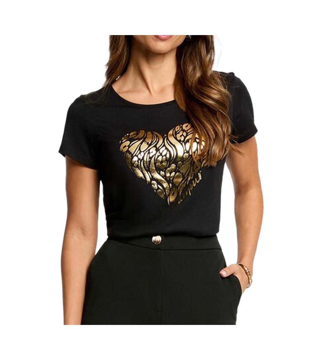 T-Shirt noir/doré femme morgan serigraphie1-1