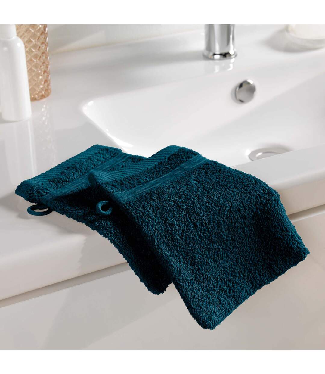Lot de 2 Gants de Toilette Tendresse 15x21cm Bleu Indigo-4