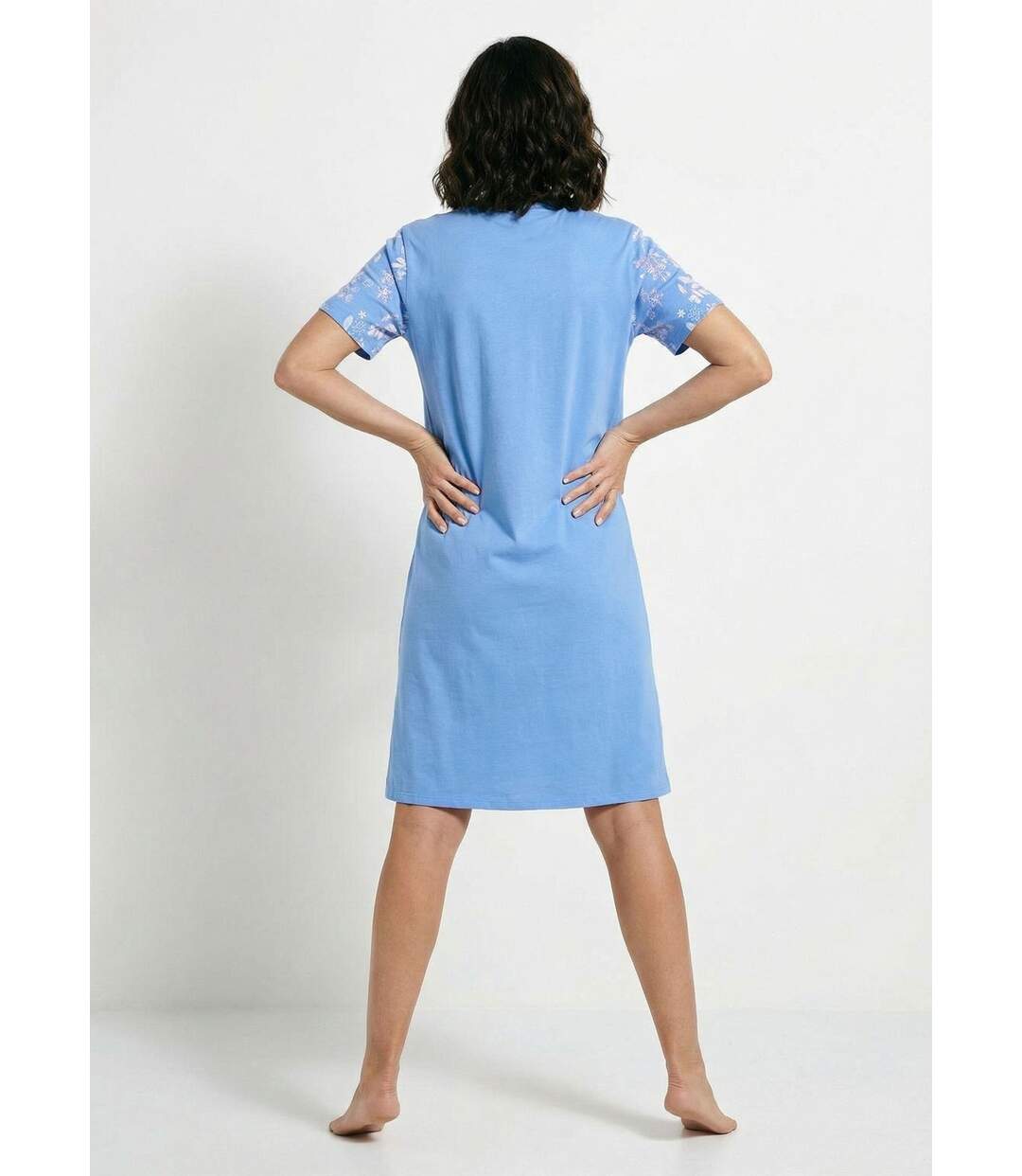 Chemise de nuit courte col tunisien coton-2