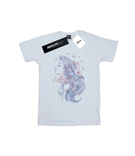Disney Femmes/Ladies - Ariel Flounder Sketch Cotton Boyfriend T-Shirt (Blanc) - UTBI42923