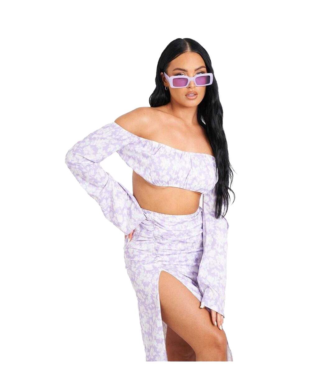 Womens/ladies Long-sleeved Crop Top Lilac Missy Empire-1