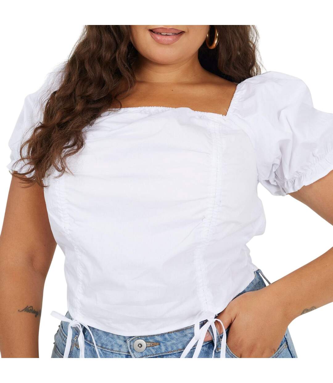 Haut Manches Bouffantes Motif/style Ruché Femme Blanc Brave Soul-4