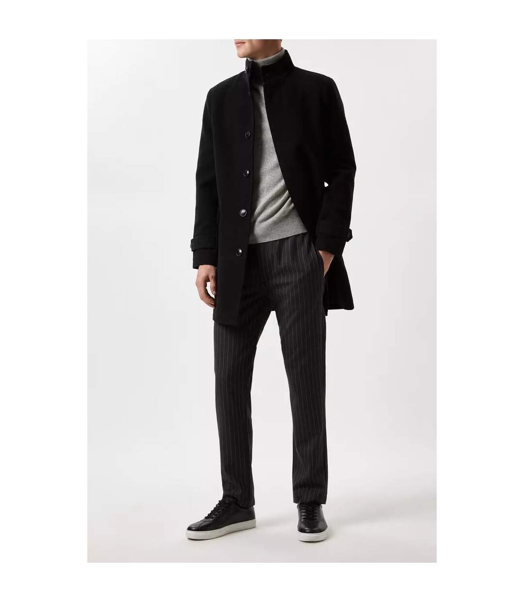 Mens Faux Wool Funnel Neck Coat Black Burton-1