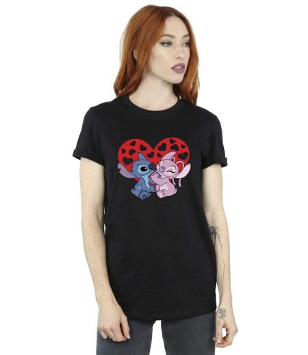 Disney Femmes/Les femmes Lilo & Stitch - T-shirt boyfriend en coton avec des cœurs (Noir) - UTBI30098