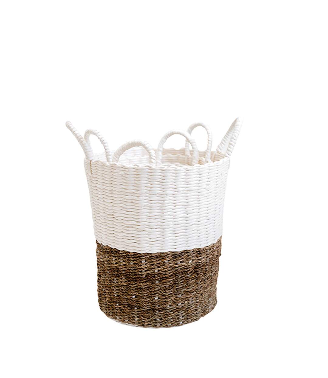 Lot de 3 Paniers bicolores en jonc et papier tressés - Beige et Blanc-4