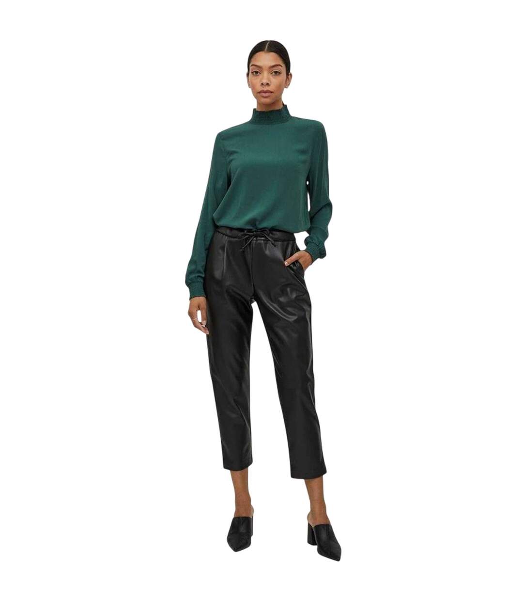 Womens/ladies Nille Coated Shine Trousers Black Vila-1