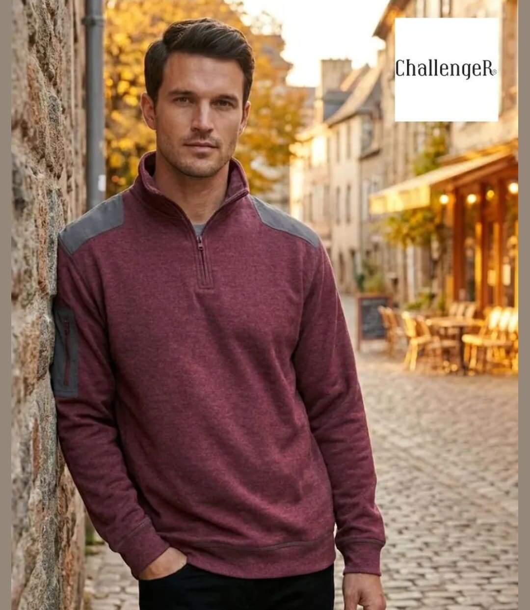 CHALLENGER PRODIGE2 — Sweat molleton col camionneur bordeaux : chaleur et style technique-1