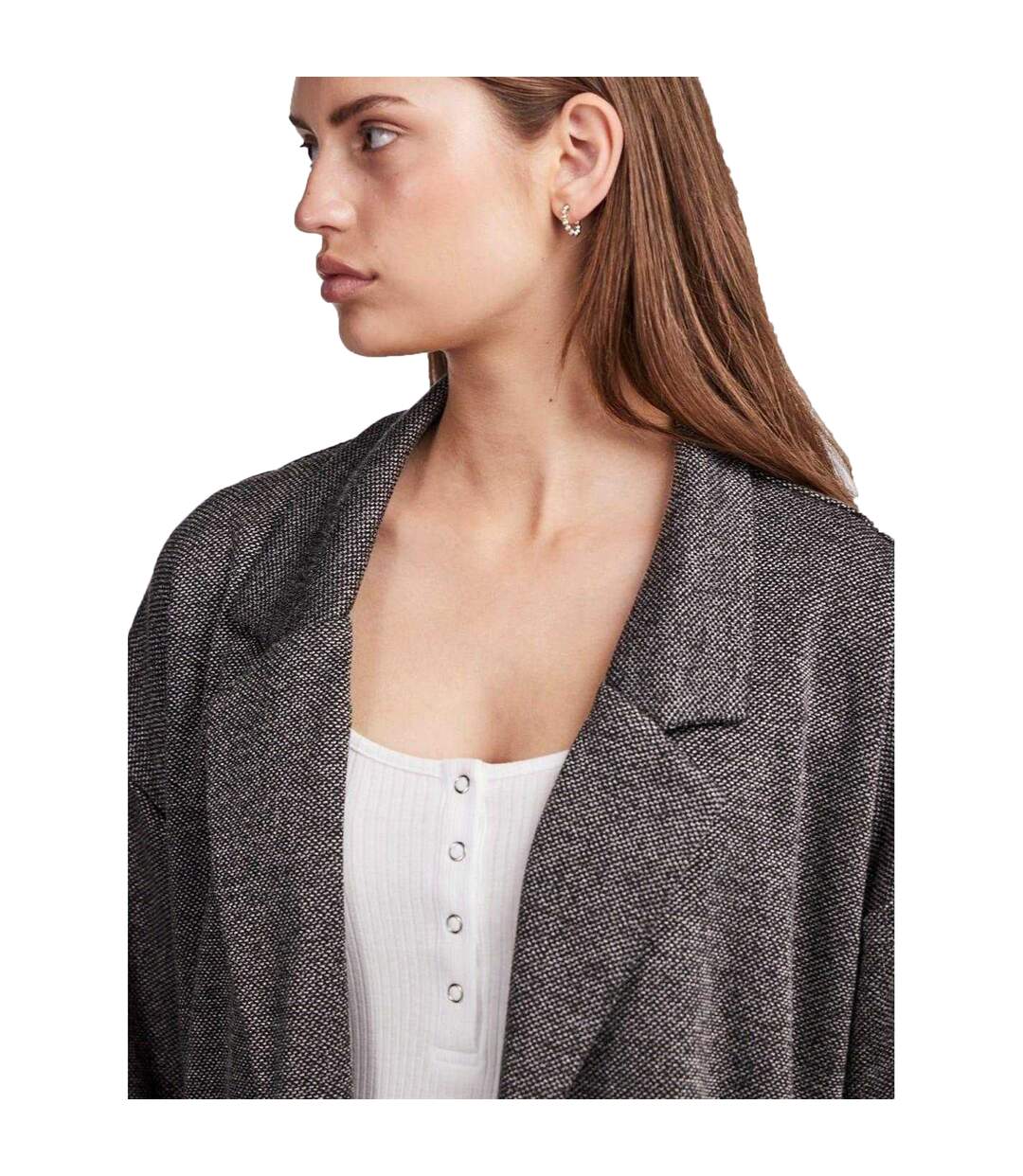 Womens/ladies Notch Neck Relaxed Fit Coat Dark Grey Pieces-4